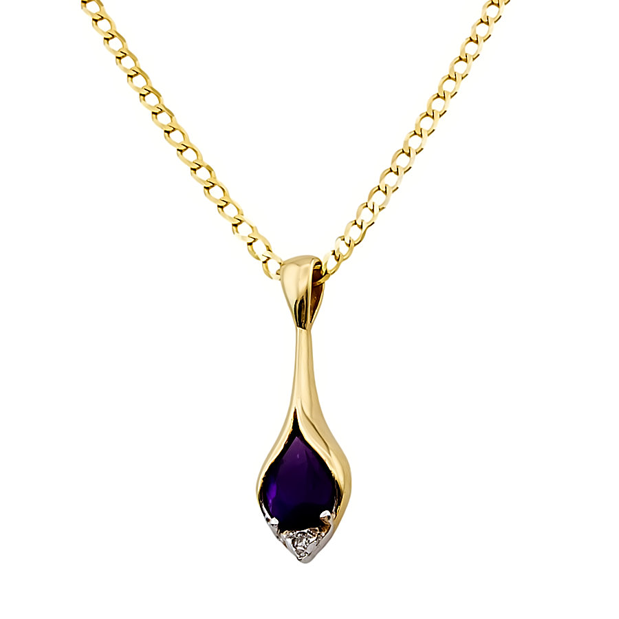 9ct Gold Amethyst / Diamond Pendant with Chain